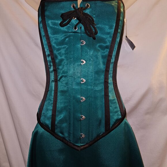 NWT GREEN 24" Night Owl Steel Boned Tight Lacing Corset SMALL - Picture 8 of 15